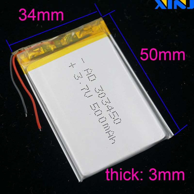 XINJ 3,7 V 500 mAh de Lítio do Polímero da Bateria do Li Lipo Célula 303450 Para Mp3 MP4 DashCam Telefone da Câmera do Carro Gravador de Condução em seu GPS Imagem 1