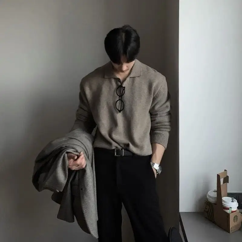 ZCSMLL de malha preto camisola nova Moda homens da coreia do polo camisola dos homens designer de turn-down pescoço solto 2022 primavera Imagem 1