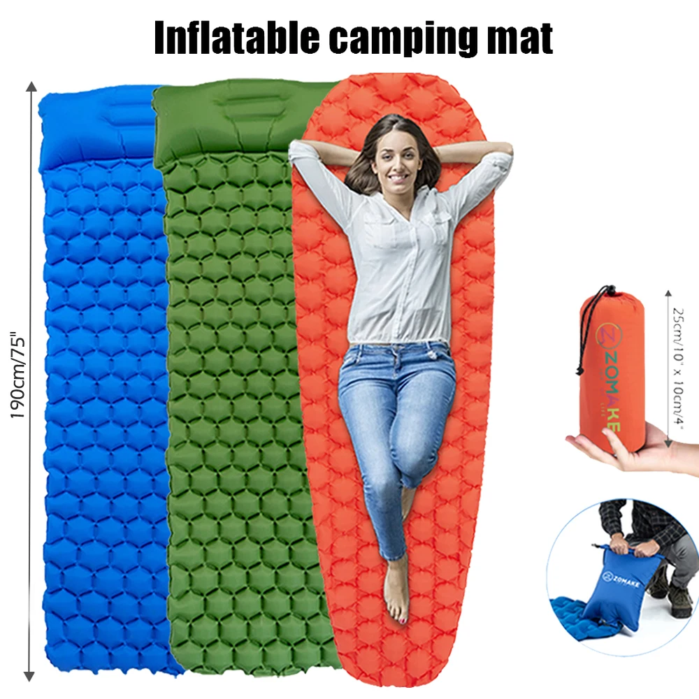 Zomake ultraleve dormir almofada de enchimento rápido air bag acampamento colchão de dormir trekking, caminhadas, camping colchão inflável Solteiro Imagem 1