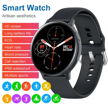 1.4 Polegadas Smartwatch Circular Mulheres Homens Esportes Waterproor Smart Watch, ECG-Monitoramento da frequência Cardíaca de Fitness Bluetooth Smart Pulseira 2
