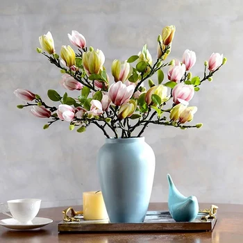 1 Buquê Artificial Magnolia Flores Simulação Ramo De Flores Para A Festa De Casamento De Jardim Mesa Da Sala A Decoração Home 2