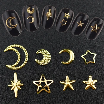 1000Pcs Estrela de Ouro de Lua de Unhas de Glitter Encantos da Fatia do Metal Rebite DIY 3D Plana da Arte do Prego Decorações de unhas, acessórios de jóias 1