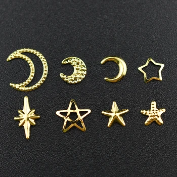 1000Pcs Estrela de Ouro de Lua de Unhas de Glitter Encantos da Fatia do Metal Rebite DIY 3D Plana da Arte do Prego Decorações de unhas, acessórios de jóias 2