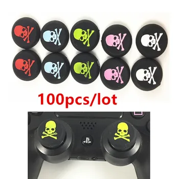 100pcs Crânio Cabeça Thumb Stick joystick Capa de silicone Tampa Para Playstation 4, PS3 PS4 Analógico Aderência Para Xbox um Controlador Xbox360