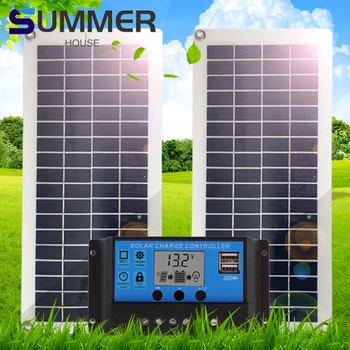 100W Portáteis do Painel Solar Kit 12V18V Conjunto Profissional de Grade com Módulo Controlador de 2USB Porta Bateria de Célula de Carga Solar para RV Carro