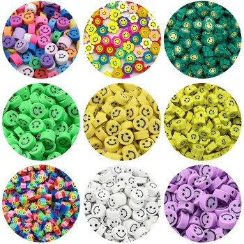 10MM 30Pcs/Monte Flor/Forma Redonda Smiley a Argila do Polímero Esferas Espaçador Miçangas Para Fazer Jóias DIY Artesanal Acessórios