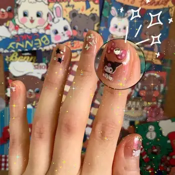 10Pcs/Set Kawaii Kirby Diy Nail Art e Acessórios Sanrioed Kitty Cinnamoroll Melodia Jóias Linabell Bonito Manicure Resina Adesivos