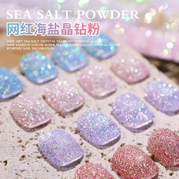 12 Cores/Set Mar de Sal Ultra-fina Arte do Prego Glitter Aurora Flash Açúcar Cosméticos em Pó Ultra-fino e Brilhante Manicure Decoração ZC-5 2