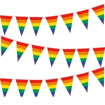 15/30Pcs do Orgulho Gay de Seqüência de caracteres Bandeiras do arco-íris Triangular Bandeira Pennant Banner Para LGBT Lésbicas, Gays Transexuais Celebração