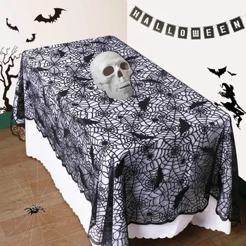 1pc Decoração de Halloween de Renda teia de Aranha Esqueleto Crânio Toalha de mesa Preto Lareira Mantel Lenço Evento de Decoração do Partido Suprimentos