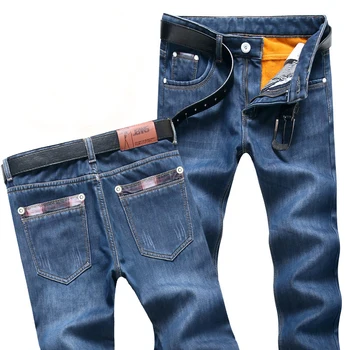 2019 de Inverno do Mens Azul de Lã Forrado de Ganga Stretch Denim Quente Jeans Para Homens Designer Slim Fit bikrer juventude Jeans 28-38