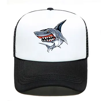 2020 Novo tubarão colorido engraçado Impressão Boné de Beisebol Casual Homens Mulheres-Mãe-filho Chapéus de Malha Viseira Exterior Ajustável Chapéu de Sol