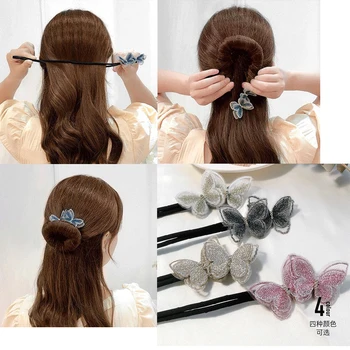 2021 Coreia do Sul em nova bola de cabeça conjunto de cabeleireiro líquido vermelho preguiçoso borboleta de cabelo trançado estilo artefato menina hairband