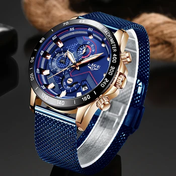 2021 Nova Moda Casual Mens Relógios Luminosos LIGE de melhor Marca de Luxo relógio de Pulso Relógio de Quartzo Azul relógios Para Homens Relógio Masculino 1