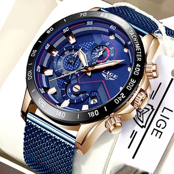 2021 Nova Moda Casual Mens Relógios Luminosos LIGE de melhor Marca de Luxo relógio de Pulso Relógio de Quartzo Azul relógios Para Homens Relógio Masculino 2