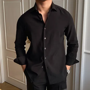Fim 2022 Homens de Letra padrão de padrão de textura de impressão de manga longa camisa casual \ Vestuário masculino | Arquitetomais.com.br 11