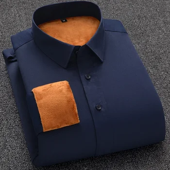 2022 Homens Espessamento Quente Camisa Formal de Moda Fino de Lã Clássico de Inverno Camisa de Manga Longa 5XL