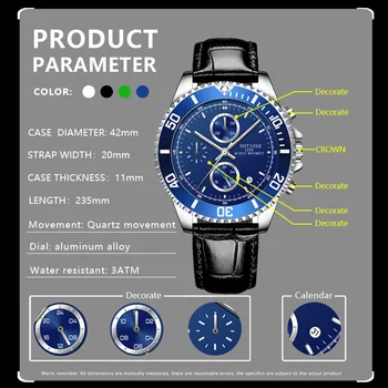 2022 Moda de Luxo Esportes Mens Relógios de Homens Waterproof o Calendário de Quartzo Relógio de Pulso de Homem de Negócios de Relógio de Couro relógio masculino 2