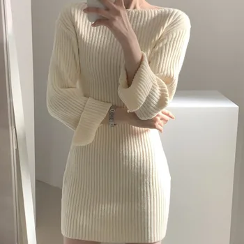 2022 Slim Sexy Sólido Vestidos Quente Grossa Camisola Vestido De Mulher Elegante Roupa Vintage Inverno Vestido Feminino Coreano Mulher Outono