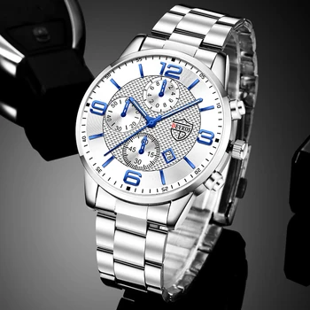 2023 Luxo Mens Relógios De Aço Inoxidável Dos Homens De Moda Business Casual De Couro Relógio De Quartzo Do Homem Data De Calendário, Relógio Luminoso 1