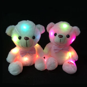 20cm Colorido Ursinho de Pelúcia do Kawaii Luz LED Brilhante Ursinho de Pelúcia Boneca Bonito Decoração do Quarto Luminoso Brinquedos de Pelúcia, Presente de 1