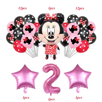 28pcs de Disney dos desenhos animados do Minnie Várias Cores, o Número da Folha de Balões de Látex Festa de Aniversário, Decorações de Suprimentos Balões de Hélio, de Fornecimento de