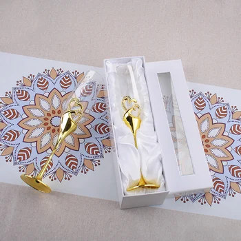 2Pcs/Set de Casamento de Cristal de Champanhe, Copos de Metal dourado Stand Flautas Copos de Vinho Cálice Amantes do Partido Presentes de Dia dos Namorados 200ml 1