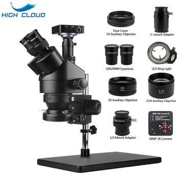 3,5 X-90X Zoom Contínuo Estéreo Microscópio Trinocular + 0,5 X 2X Auxiliar Objetiva 38mp 2K HDMI Microscópio Digital Câmera