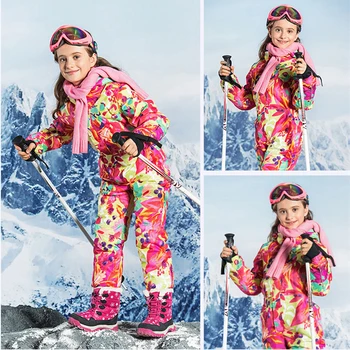 -30 graus de Crianças Conjunto de Roupas de Meninos Garota de Snowboard Kids Terno de Esqui de Esportes ao ar livre Impermeável Jaqueta Macacão Snowsuit TZ37 2