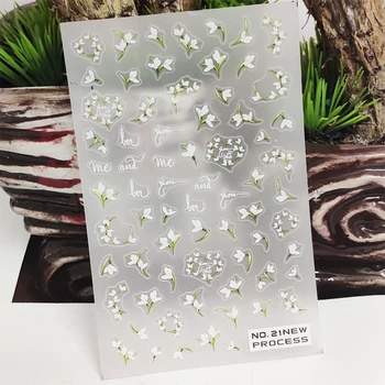 3D Adesivos de Unhas Branco Flor Pequena Carta de Amor de uma Concepção robusta de Manicure Adesivo Cola Decalques de Transferência de Barras Decoração da Arte do Prego