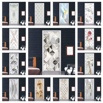 3D Europeia Porta de Decoração Adesivos de Mármore Abstrato Simples Linhas de Flores de papel de Parede Para Sala de estar, Casa de Decoração de Quarto de Arte Decalque