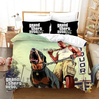 3d Jogo GTA V Conjunto de roupa de Cama Cartoon Capas de Edredão de Grand Theft Auto Roupa de Cama roupa de cama Com Fronha (Sem Folhas) Dropsjpping