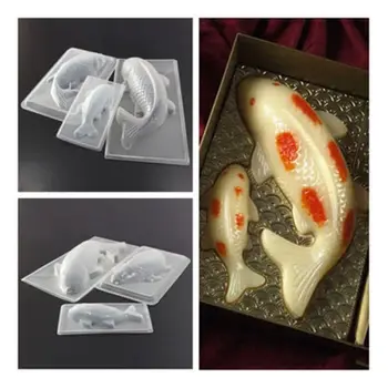 3D Peixe Koi Forma de Plástico Bolo de Chocolate com Geléia de Molde Molde DIY Moldes de Grande, Médio E Pequeno porte, Ferramentas de Cozimento Decorações
