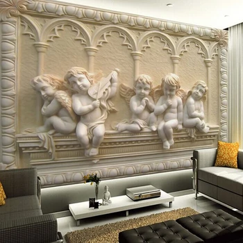 3D personalizado Mural Moderno em Relevo Anjo Escultura Foto de papel de Parede de Sala de estar de Criança Quarto Decoração de Casa de Papel De Parede de Sala 2