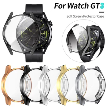 3D Tampa do Caso Para o Huawei Smart Watch GT3 46mm TPU Tela Cheia Claro Protetor de Leve, pára-choques TPU Macio Shell 1