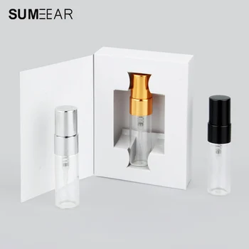 50 Peças/Lote 3ML de Frascos de Spray caixa de embalagem E Garrafa de Vidro de Perfume Com Atomizador vazio Parfum Embalagem Personalizada