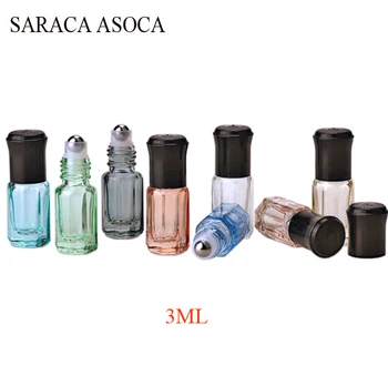 50pcs 3ML Rolo Frasco de Perfume Sub-Garrafa Nova Octogonal de Vidro Colorido, Óleo Essencial de Esferas de Aço Garrafa