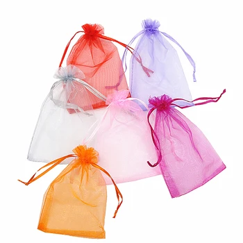 50pcs Presente Bolsinha de Organza Sacos de 7x9 9x12 10x15 13x18CM várias cores de Cordão de Jóias de Embalagem Sacos de Festa de Casamento Drawable 1