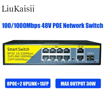 52V POE Switch 10/100/1000Mbps AI Smart Switch Com UPLINK SFP Portas Switch Ethernet Para a Câmera do IP/AP sem Fio da Câmera do CCTV