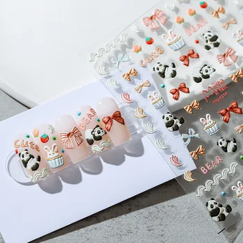 5D Bonito dos desenhos animados do Panda Adesivos de Unhas DIY Auto-adesivo de Unhas de Arte Charme controles Deslizantes de Desenhos de Coelho de Creme de Manicure Decoração