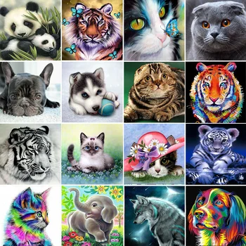 5D DIY Animal Padrão de Diamante Pintura Gato Cão Tigre Imagem Full Broca de Diamante Bordado Mosaico animal de Estimação Bonito, Decoração Presente 1