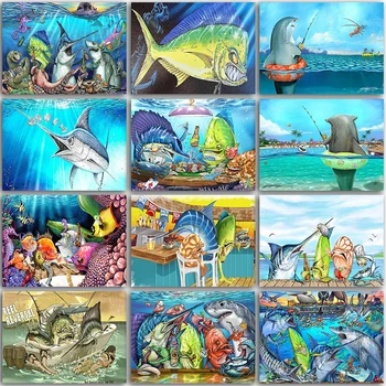 5D DIY Diamante Pintura Kit de Pintura de animais de tubarão mundo subaquático decoração de casa Cheia Quadrados&Redondos bordado mosaico de ponto Cruz