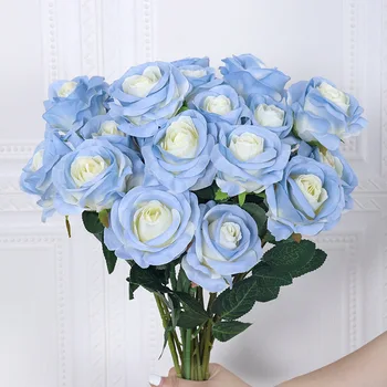 5pcs Artificial Rose Flores de Seda Falso Gradiente Azul Rose Bouquet com Caules Longos Presentes de Dia dos Namorados de Casamento a Decoração Home