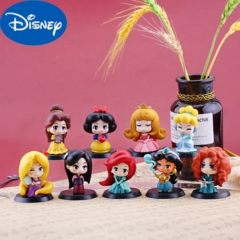 6pcs/set Disney Q Versão Anime Figura de Branca de Neve, Cinderela, Ariel de Pvc Modelo Kawaii Decoração de Bolo infantil Brinquedo de Menina de Presente