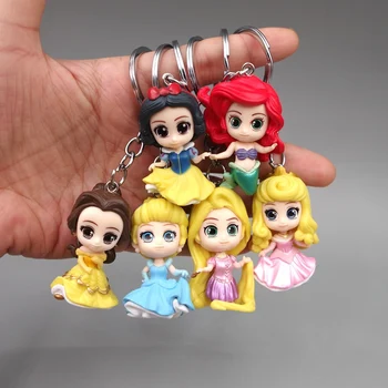 6Pcs/Set Princesa da Disney Anime Filme a Branca de Neve, Cinderella, Mermaid Belle Ariel PVC Figuras de Ação Chaveiro Modelo de Brinquedo de Boneca