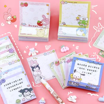 80 Folha De Sanrio Nota Cinnamoroll Kawaii Olá Mimosas Anime Kuromi Bonito Pompom Purin Mensagem Do Livro De Adesivos De Brinquedos Para Meninas 1
