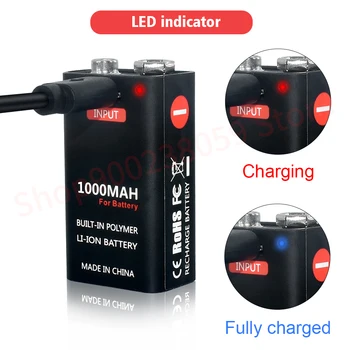9V 1000mAh li-ion Recarregável Micro USB Baterias de 9 v lítio para Multímetro Microfone de Brinquedo de Controle Remoto KTV uso 2