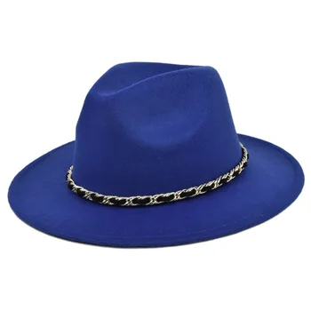 A cadeia de chapéu fedora Britânico sentiu retro jazz chapéu grande de brim, chapéu alto e chapéu de lã retro grande aba do chapéu preto, chapéu alto e кепка мужская 1