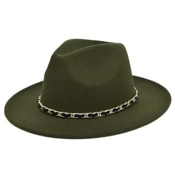 A cadeia de chapéu fedora Britânico sentiu retro jazz chapéu grande de brim, chapéu alto e chapéu de lã retro grande aba do chapéu preto, chapéu alto e кепка мужская 2