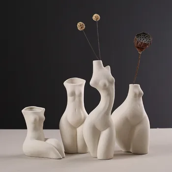 A decoração Home vaso corpo arte de modelagem de flores ornamentos moderno e minimalista vasos de cerâmica atacado